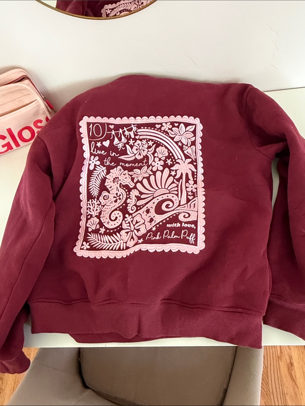 Pink palm puff x empress maroon hoodie